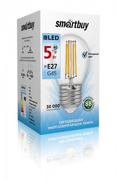 3. Светодиодная (LED) Лампа FIL Smartbuy-G45-5W/3000/E27 Filament ...